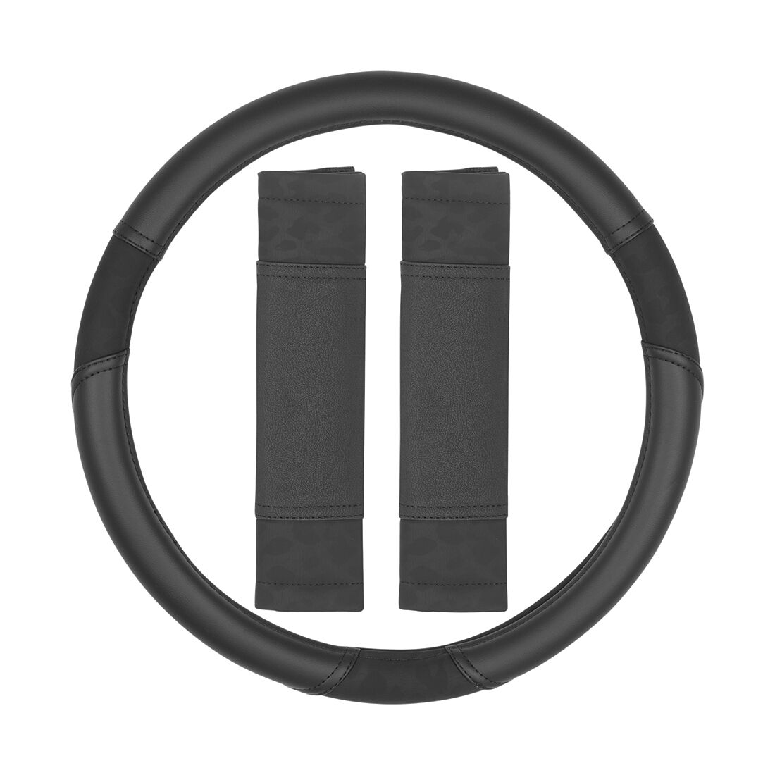 SCA Steering Wheel Cover & Seat Belt Buddie Black Leopard Leather Look, , scaau_hi-res