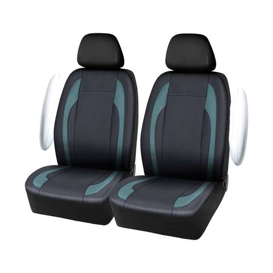 SCA Leather Look Seat Covers Olive/Black Adjustable Headrests Airbag Compatible, , scaau_hi-res