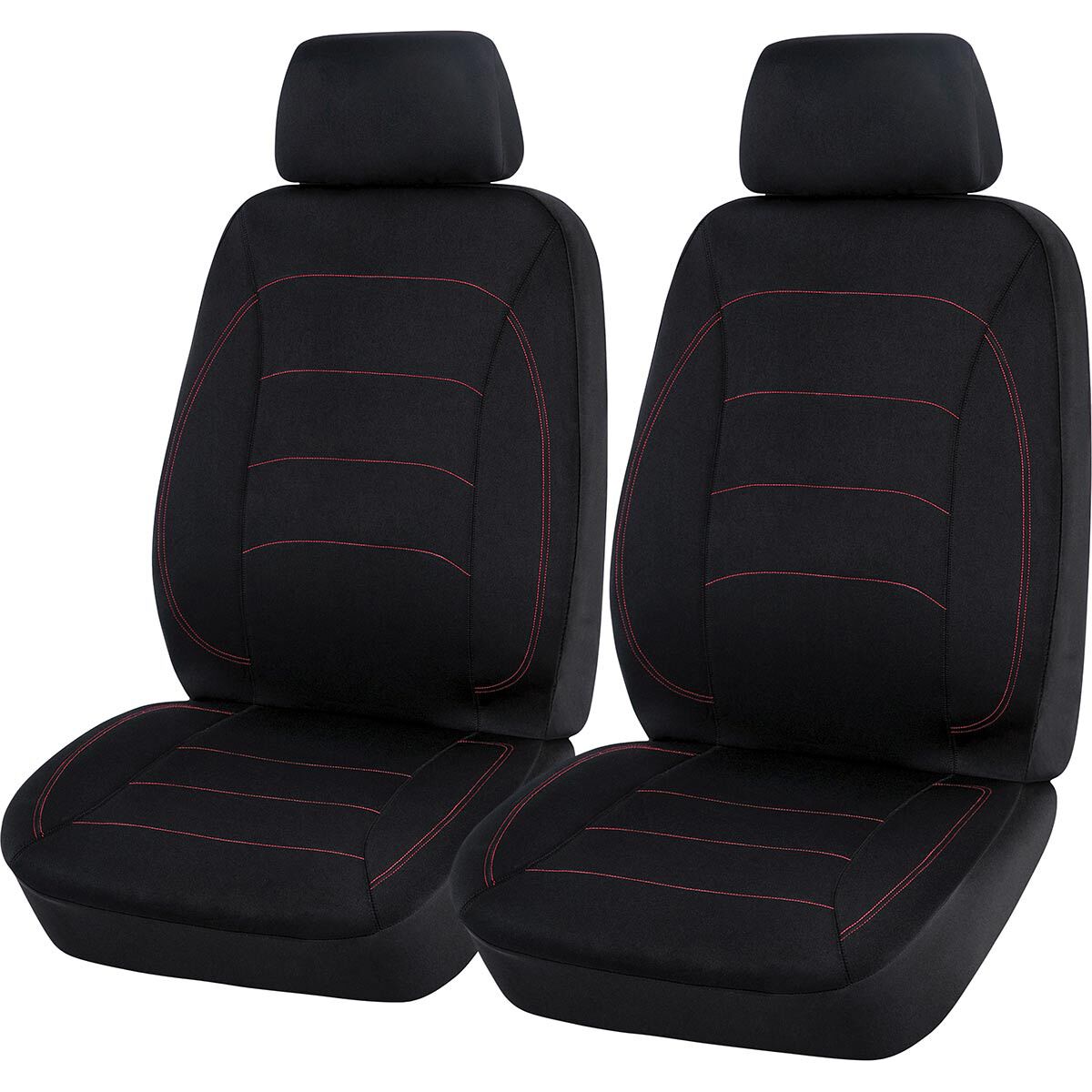 SCA Neoprene Seat Covers Black and Red Adjustable Headrests Airbag Compatible