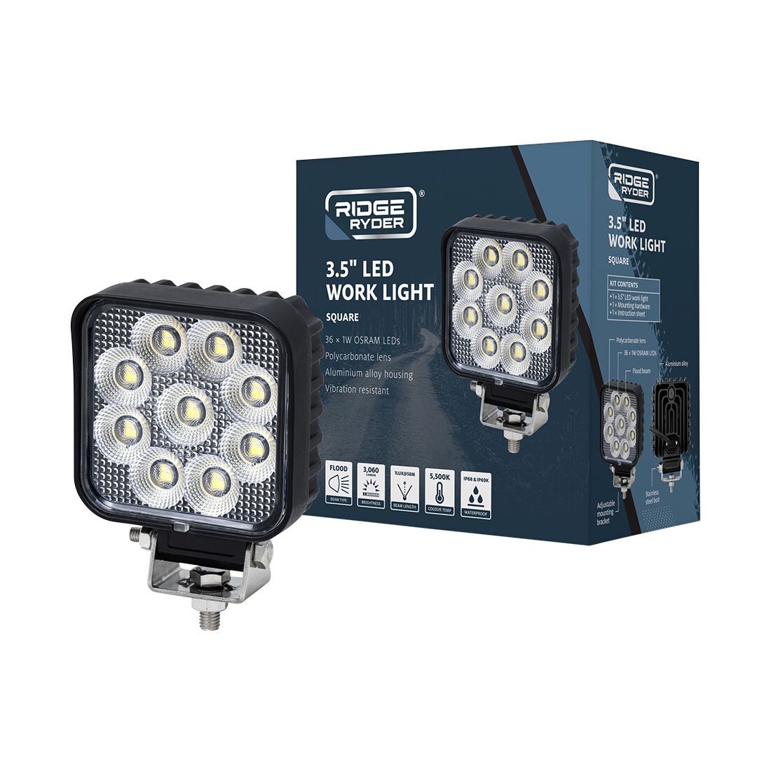 Ridge Ryder LED Work Lamp - 3.5" Square, , scaau_hi-res