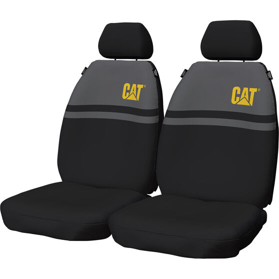 Caterpillar Poly Canvas & Neoprene Seat Covers Black/Grey Adjustable Headrests Airbag Compatible, , scaau_hi-res
