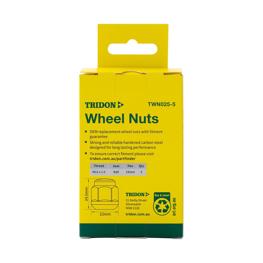 Tridon Wheel Nuts M12x1.5. Ball Seat. 19mm Hex, , scaau_hi-res