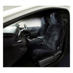 Silver CLOUDLUX Sheepskin Seat Covers - Black Adjustable Headrests Size 30 Front Pair Airbag Compatible Black, Black, scaau_hi-res
