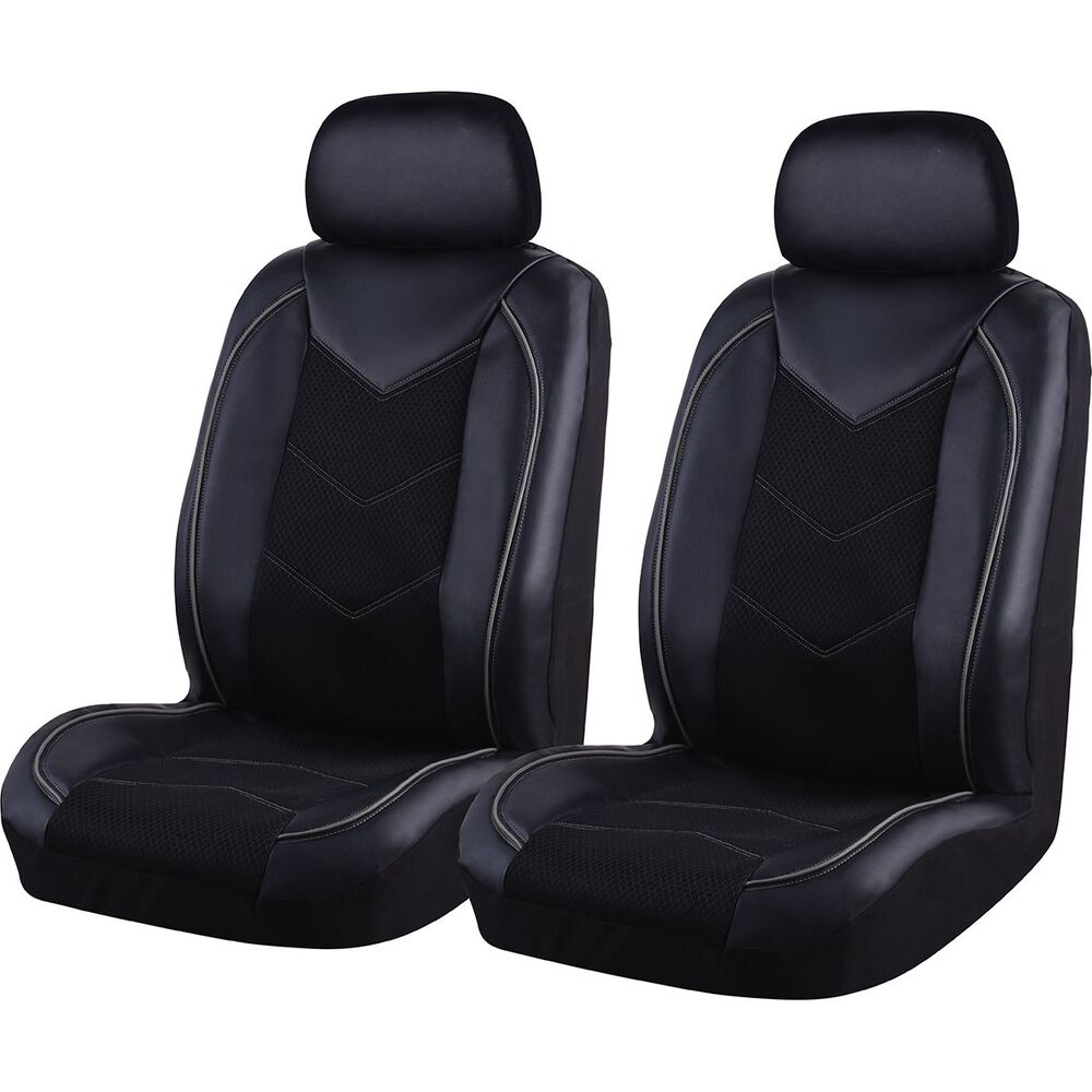 SCA Sports Leather Look and Mesh Seat Covers Black and Grey