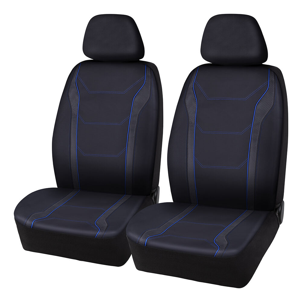 SCA Opal Leather Look Seat Covers Black/Blue Adjustable Headrests