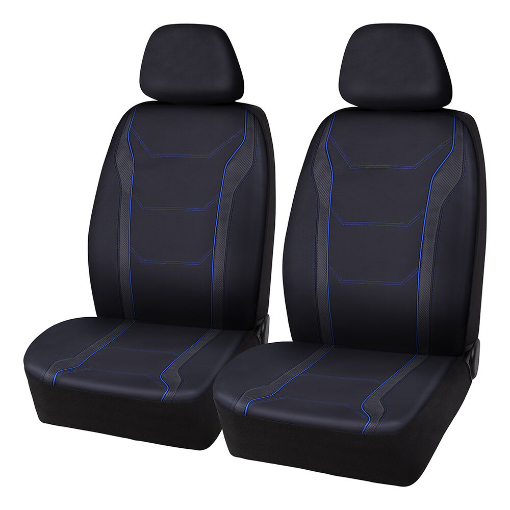 SCA Sports Leather Look & Carbon Seat Covers Black/Blue Adjustable