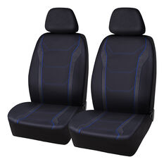 SCA Sports Leather Look & Carbon Seat Covers Black/Blue Adjustable Headrests Airbag Compatible, , scaau_hi-res