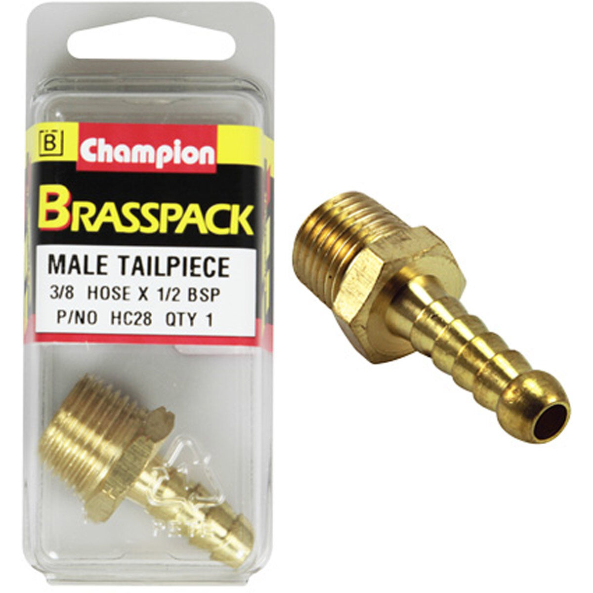 Champion Brass Pack Male Hose Barb HC28, 3/8" X 1/2", , scaau_hi-res