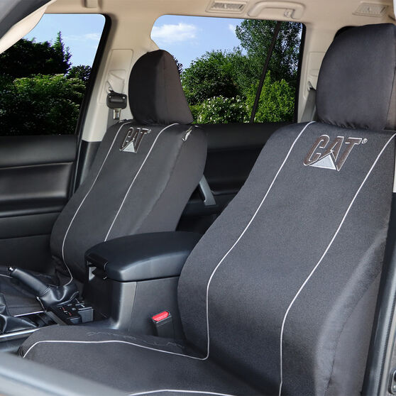 Caterpillar Poly Canvas Seat Covers Black/Grey Adjustable Headrests