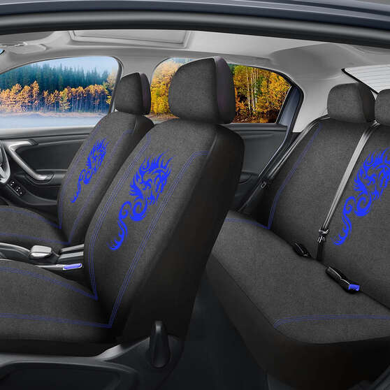 SCA Dragon Seat Cover Pack Blue Adjustable Headrests Airbag Compatible 30&06H SAB, , scaau_hi-res
