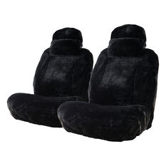 Platinum Cloud Sheepskin Seat Covers - Black Adjustable Headrests Size 30 Front Pair Airbag Compatible Black, Black, scaau_hi-res