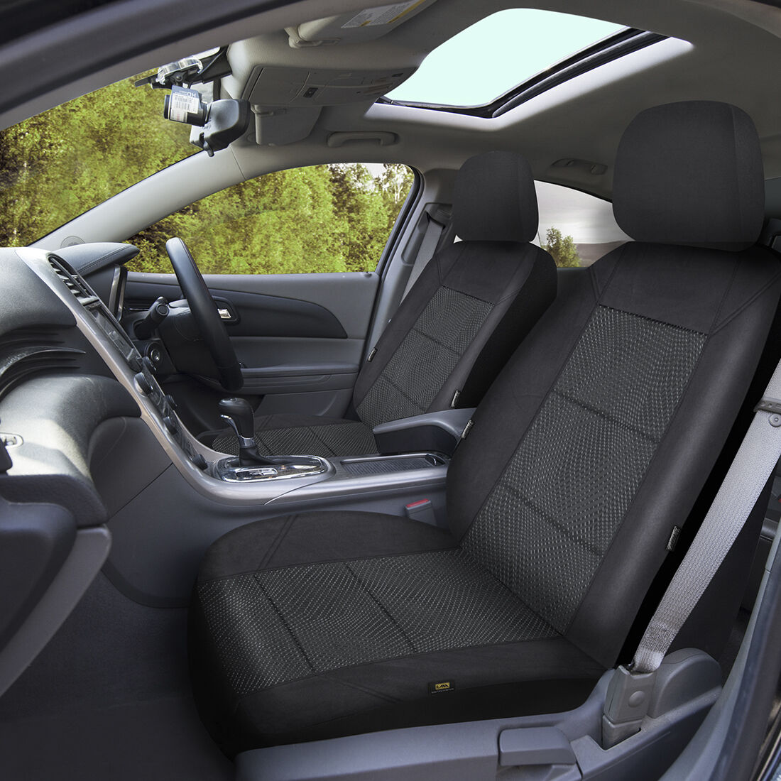 SCA Premium Jacquard and Velour Seat Covers Black Adjustable Headrests Airbag Compatible 30SAB, , scaau_hi-res