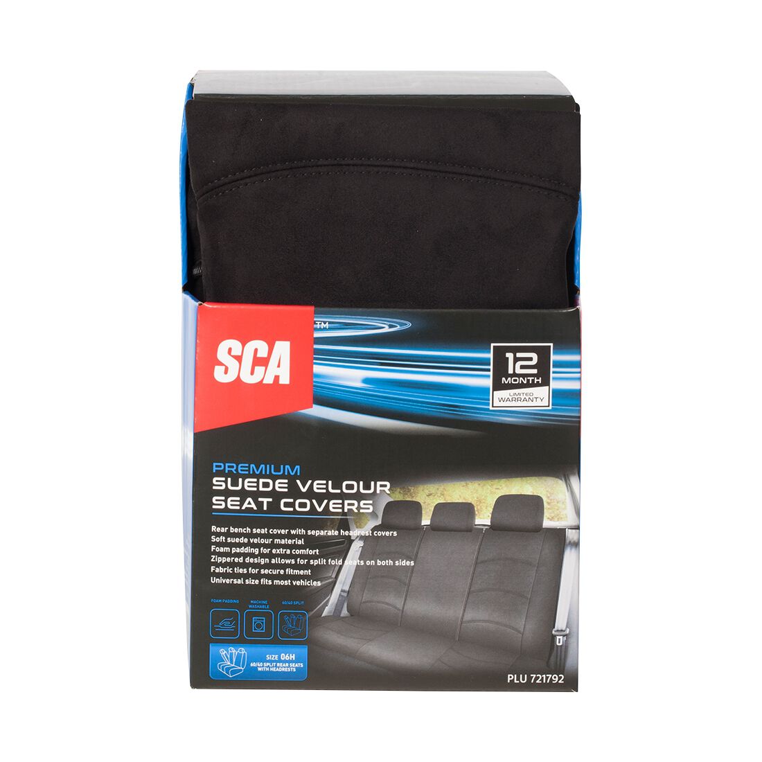 SCA Suede & Velour Seat Covers Black, Rear, Airbag Compatible, Size 06H, , scaau_hi-res
