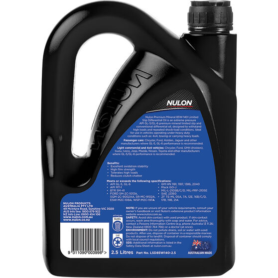 Nulon Gear Oil 85W140 Limited Slip Differential 2.5 Litre Supercheap
