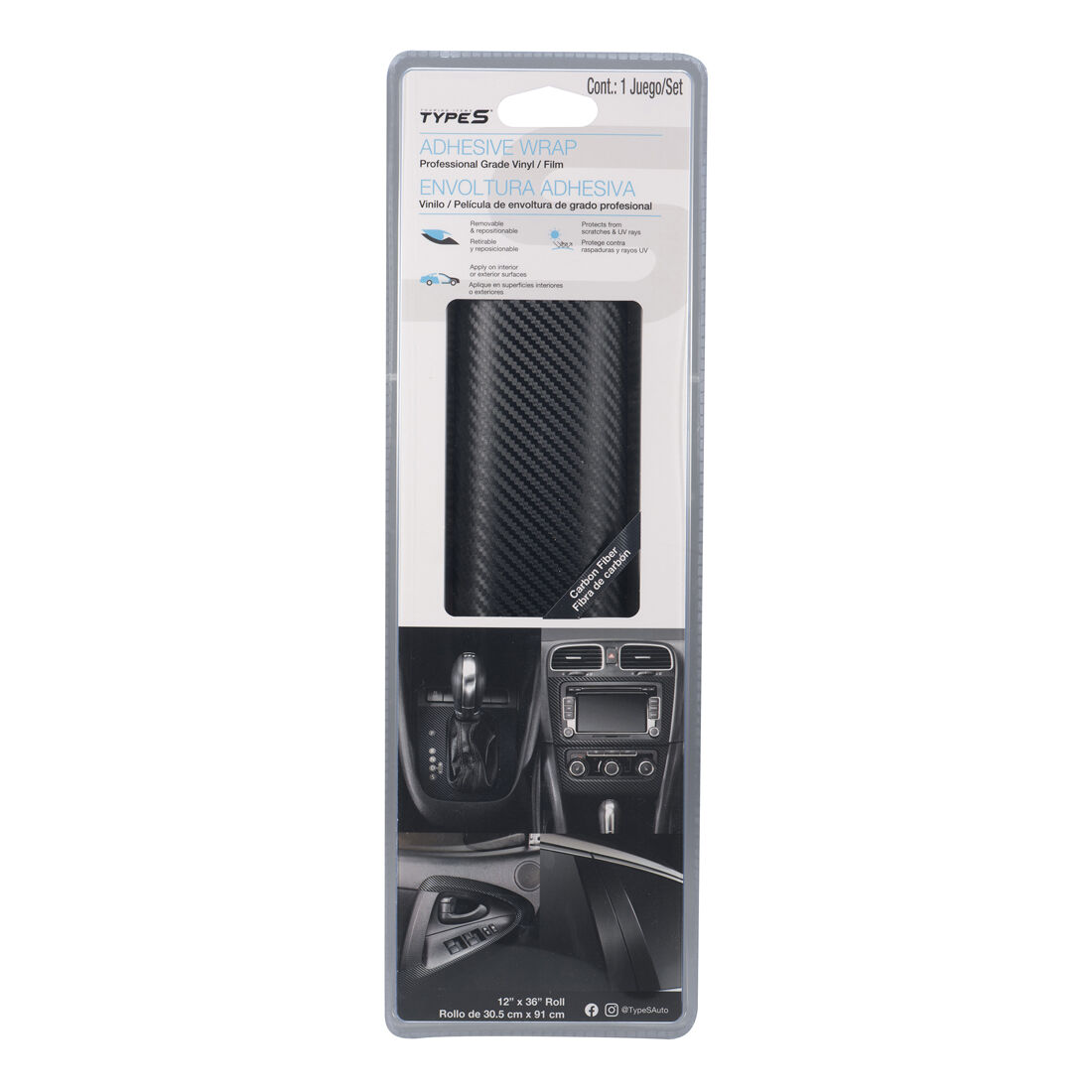 Type S Adhesive Wrap Black Carbon Fibre 30cm x 90cm, , scaau_hi-res