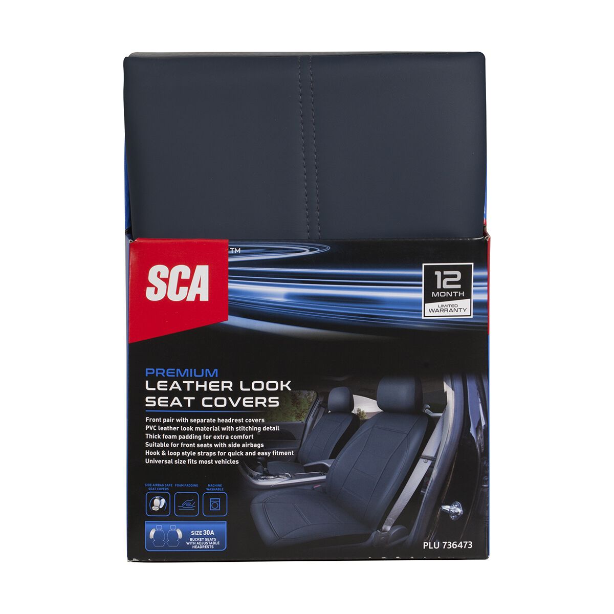 SCA Leather Look Navy Classic Seat Cover, , scaau_hi-res