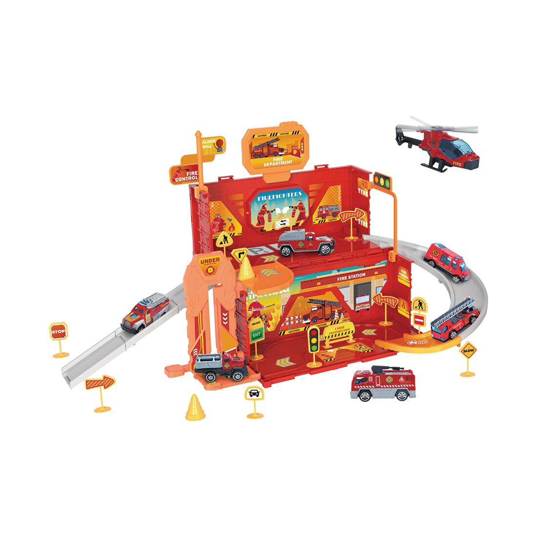 Fire Engine Container &amp; Parking Lot Toy Set, , scaau_hi-res