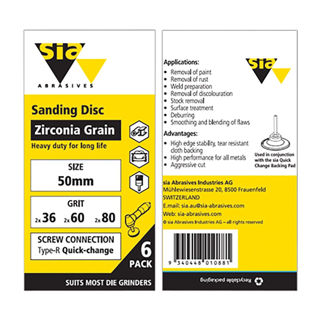 SIA Abrasives Abrasive Disc 50mm, 2820 Series, Quick Change, Mixed Grit, 6 Pack, , scaau_hi-res