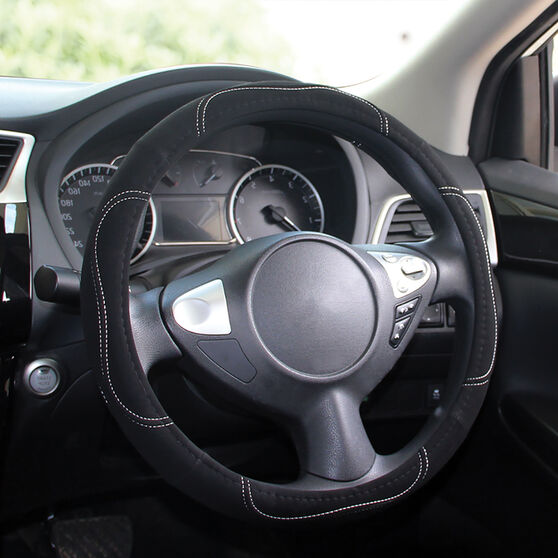 SCA Steering Wheel Cover - Contour Stitch, Black, 380mm diameter, , scaau_hi-res