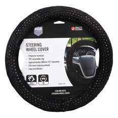 SCA Fur & Gold Dots Steering Wheel Cover - Black/Gold, 380mm Diameter, , scaau_hi-res