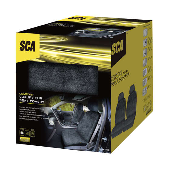 SCA Luxury Fur Seat Covers Slate Adjustable Headrests Airbag Compatible 30SAB, , scaau_hi-res