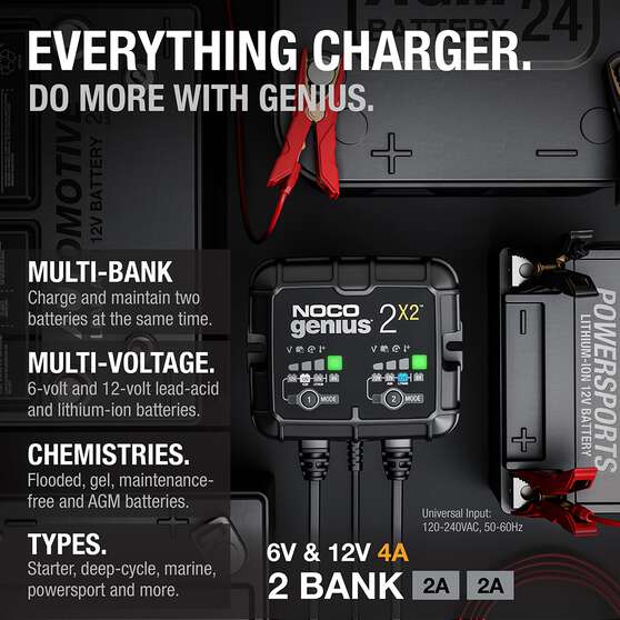 NOCO Genius 2X2 Smart Battery Charger 6V/12V 2-Bank 4 Amp, , scaau_hi-res