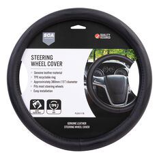 SCA Leather Steering Wheel Cover - Black, 380mm Diameter, , scaau_hi-res