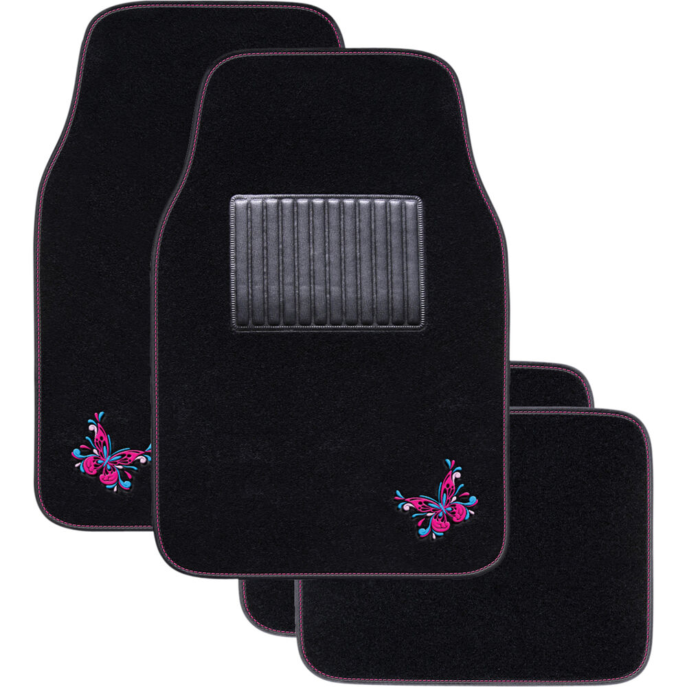 SCA Butterfly Floor Mats Carpet Black/Pink/Blue Set of 4 Supercheap Auto