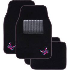 SCA Butterfly Carpet Car Floor Mats - Set of 4, Black/Pink/Blue, , scaau_hi-res