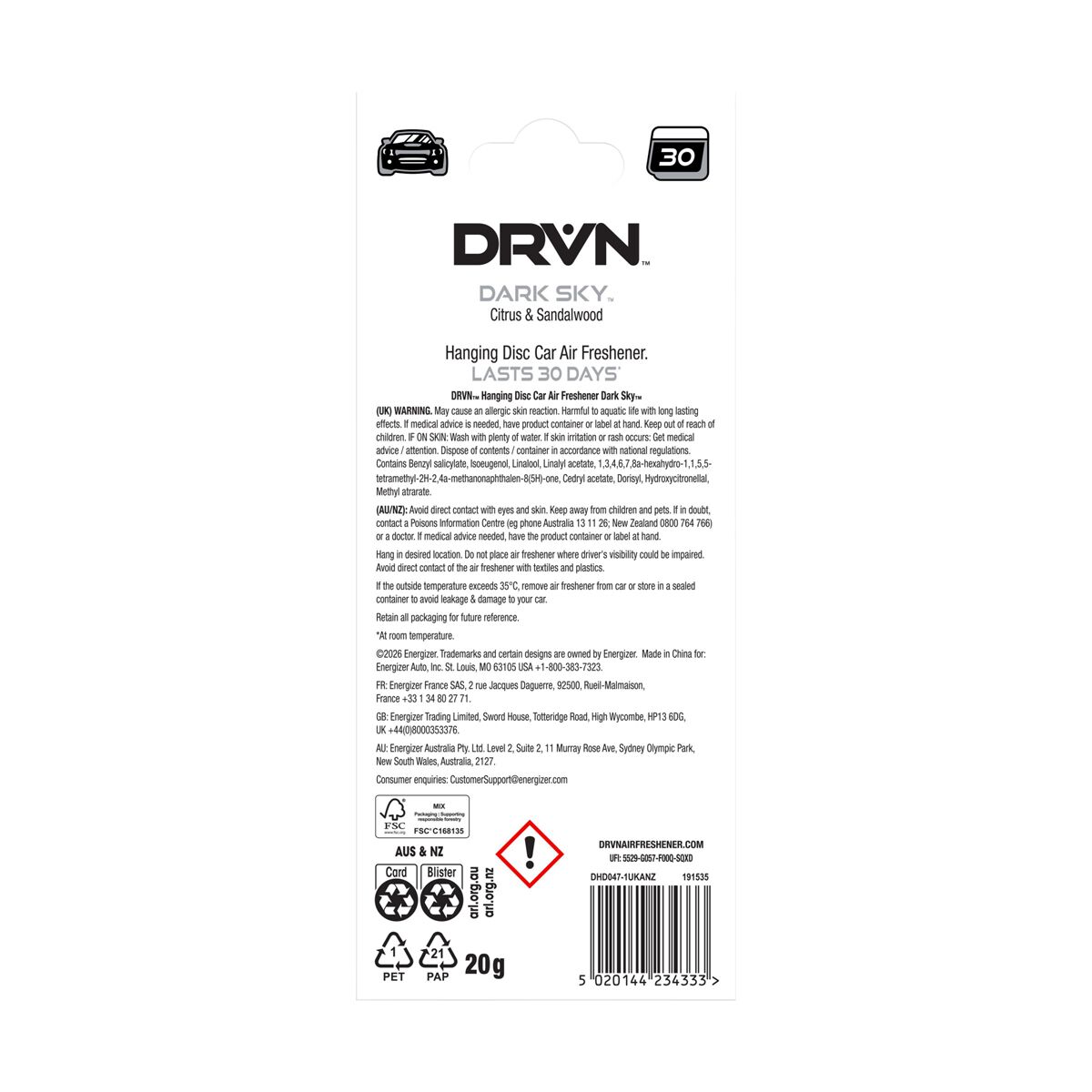 DRVN Dark Sky Hanging Air Freshener - 1 Pack, , scaau_hi-res