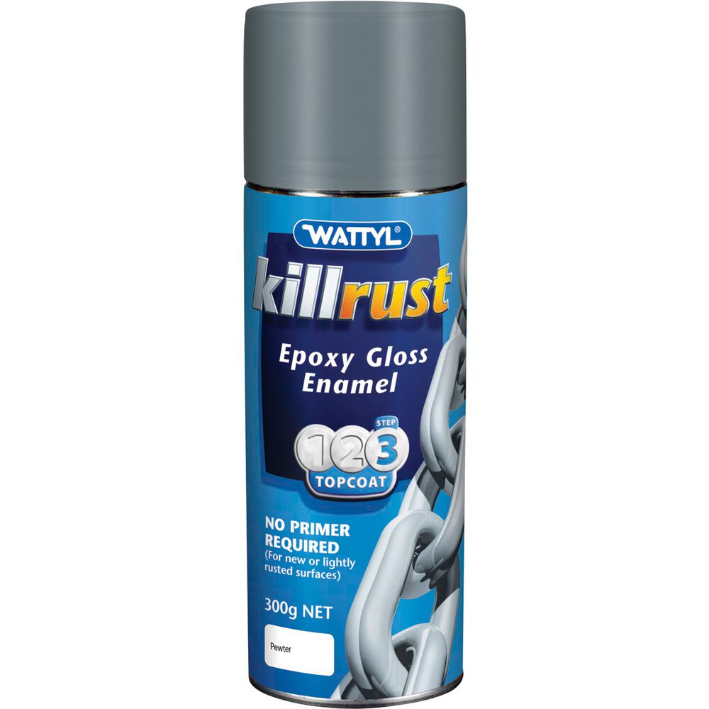 Wattyl Killrust Epoxy Gloss Enamel Aerosol Paint Pewter, 300g Supercheap Auto