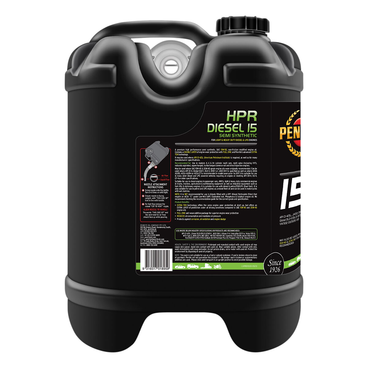Penrite HPR Diesel 15 Engine Oil - 15W-50, 20 Litre, , scaau_hi-res