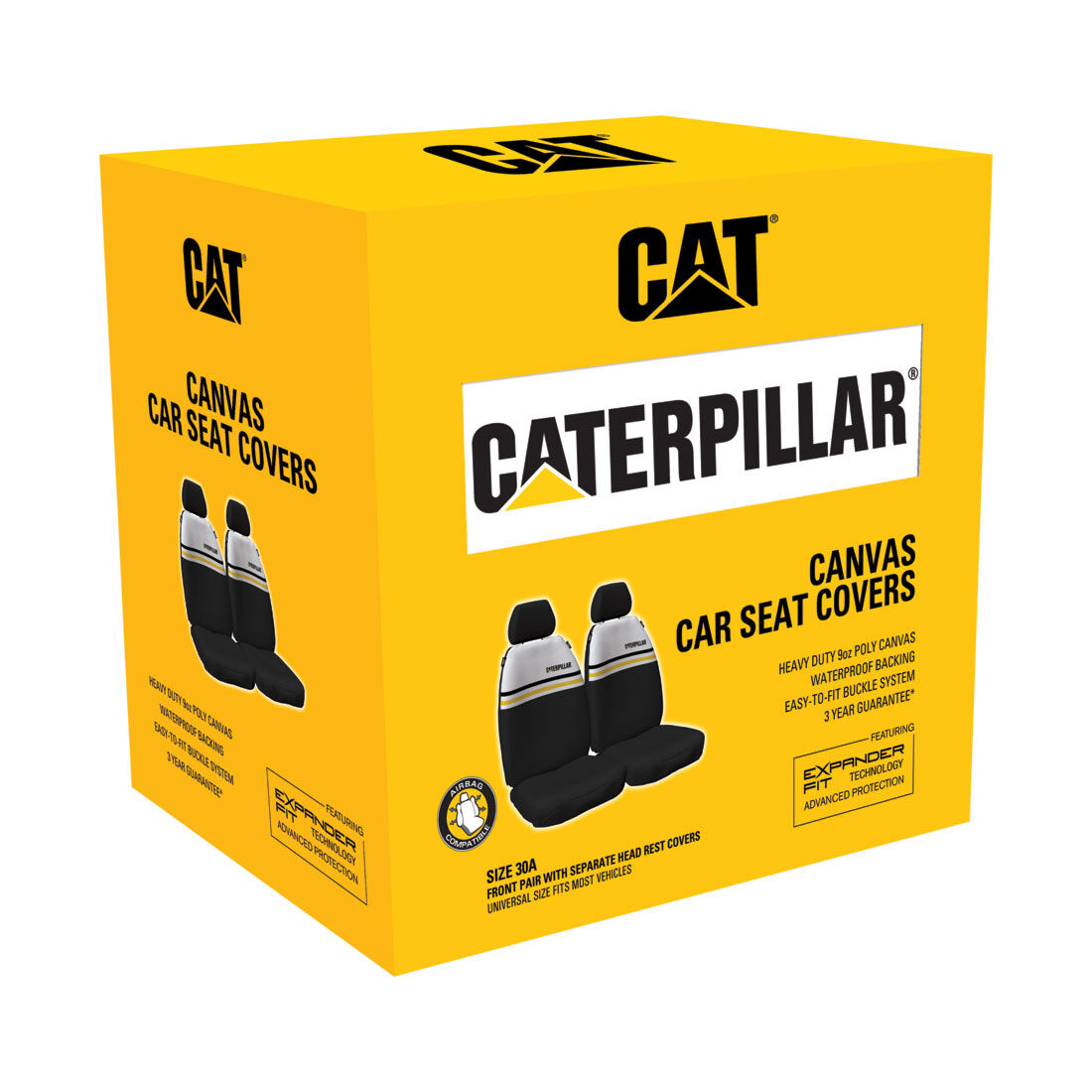 CAT Canvas Seat Covers Yellow/White Stripe Adjustable Headrests Airbag Compatible 30SAB, , scaau_hi-res