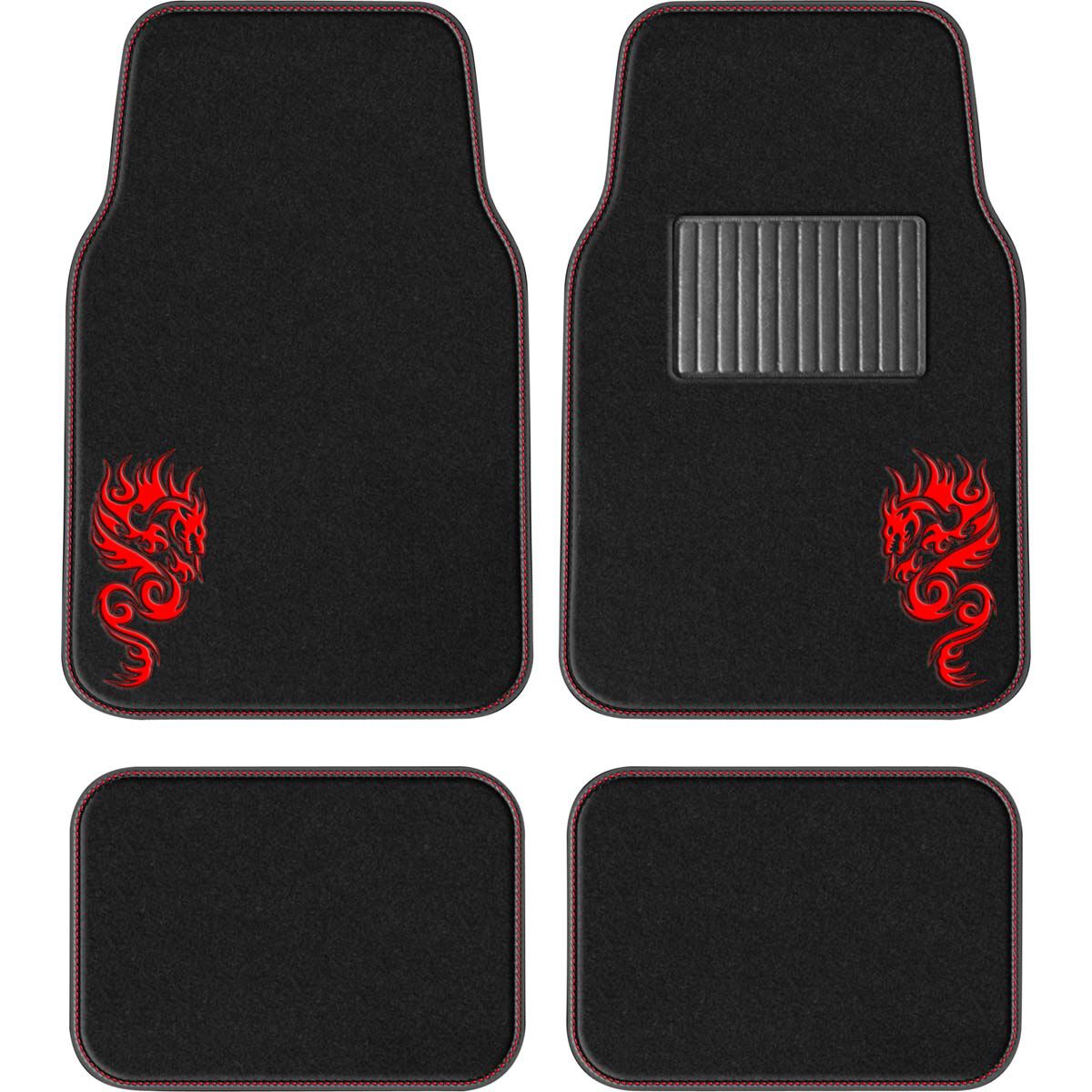 SCA Dragon Carpet Car Floor Mats - Set of 4, Black/Red, , scaau_hi-res