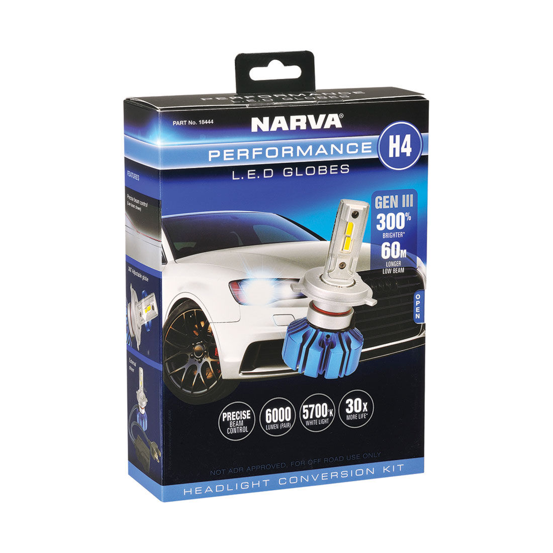 Narva Gen III LED Headlight Globes - H4, 12/24V, , scaau_hi-res