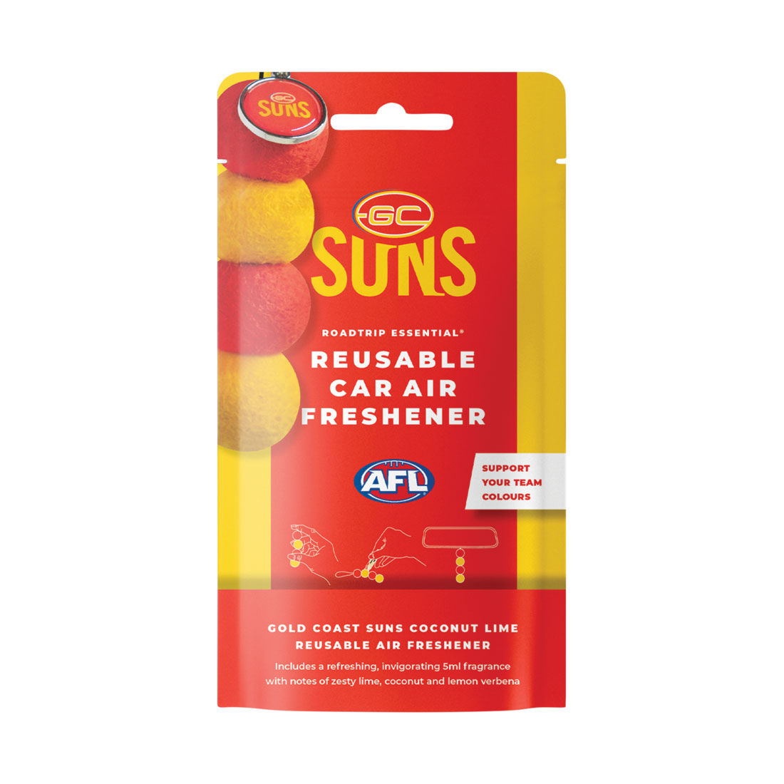 Roadtrip Essential Air Freshener Set Gold Coast Suns Coconut Lime 5ml, , scaau_hi-res