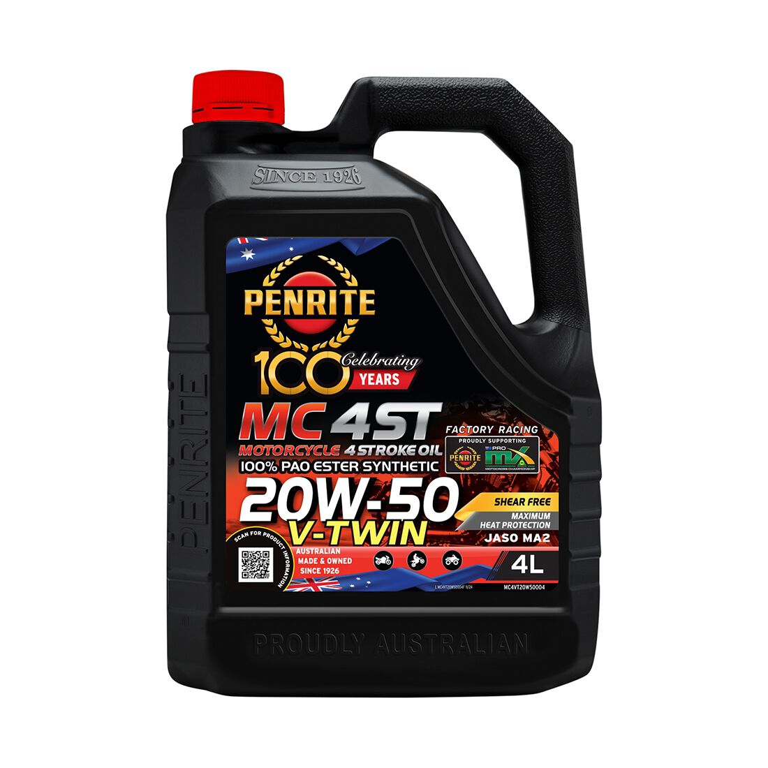 Penrite MC-4 V Twin Motorcycle Oil - 20W-50, 4 Litre, , scaau_hi-res