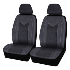 SCA Sports Leather Look And Mesh Seat Covers Black And Grey, Adjustable Headrests, Size 30, Front Pair, Airbag Compatible, , scaau_hi-res