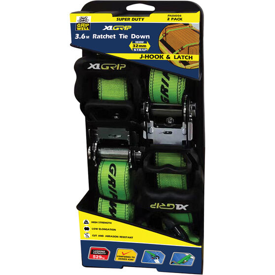 Gripwell Ratchet Tie Down 3.6m, 529kg, 2 Pack Supercheap Auto