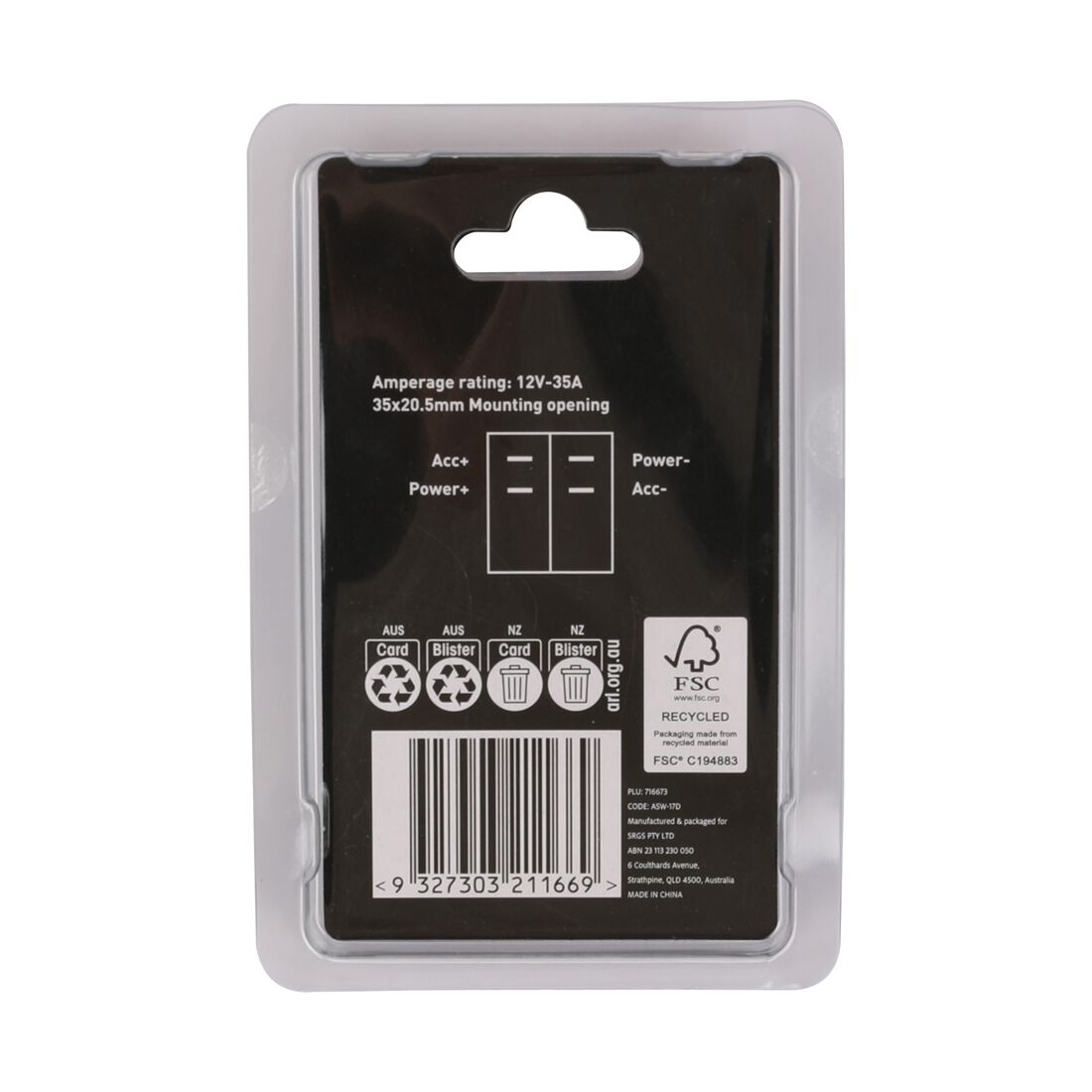 SCA Rocker Switch - 12V, Illuminated, Plastic, , scaau_hi-res