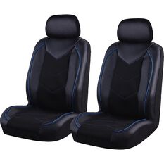 SCA Sports Leather Look and Mesh Seat Covers - Black and Blue Adjustable Headrests Airbag Compatible, , scaau_hi-res