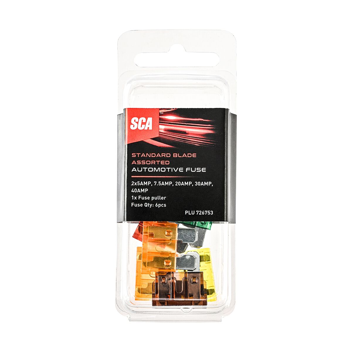 SCA Automotive Fuses - Standard Blade Assorted, 6 Pack, , scaau_hi-res