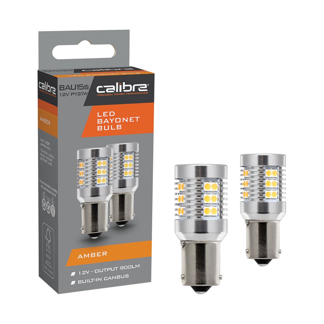 Calibre Automotive Globes - LED Amber Bayonet 12V, PY21W, BAY15S, , scaau_hi-res