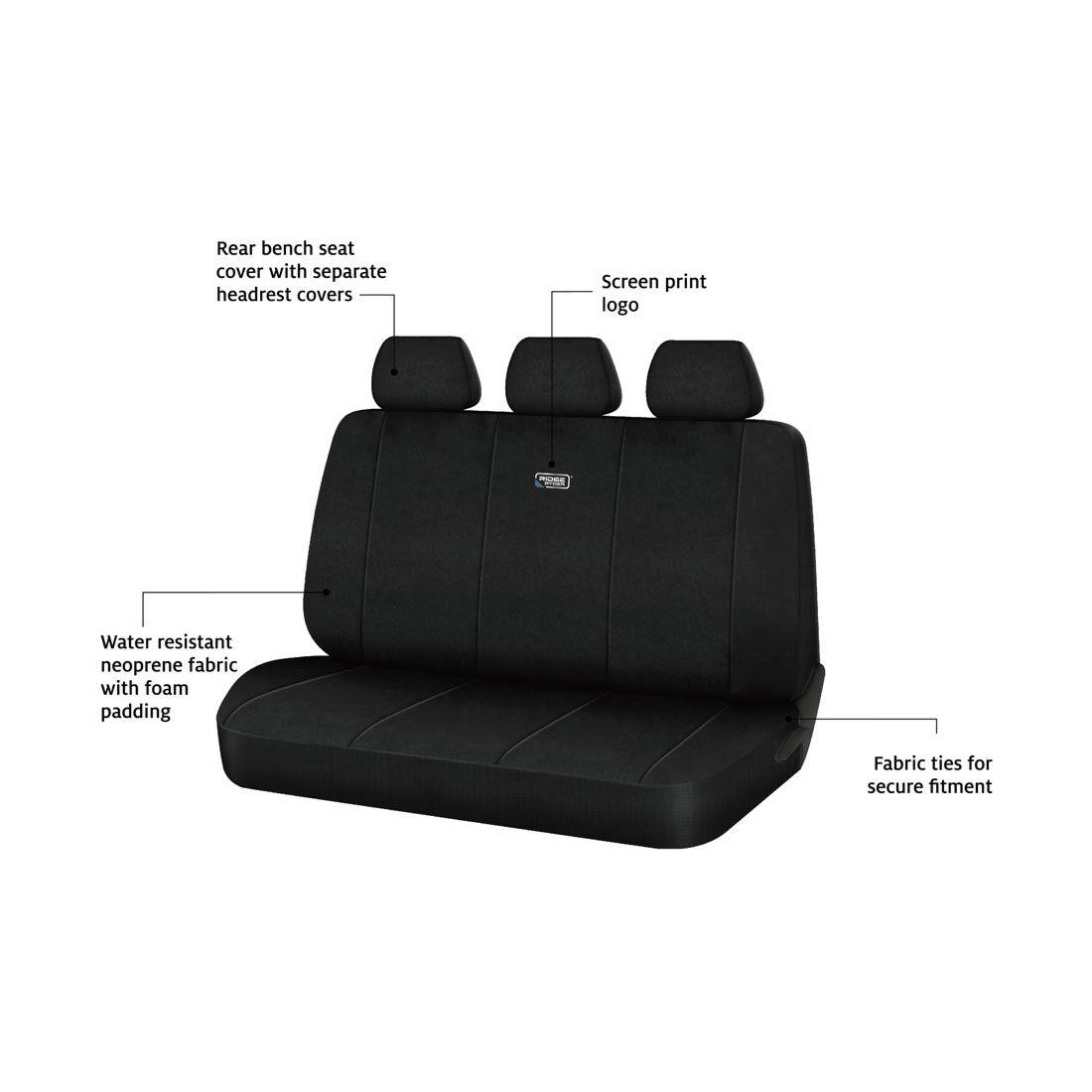 Ridge Ryder Neoprene Seat Cover Black Adjustable Headrests Rear Seat 06H, , scaau_hi-res