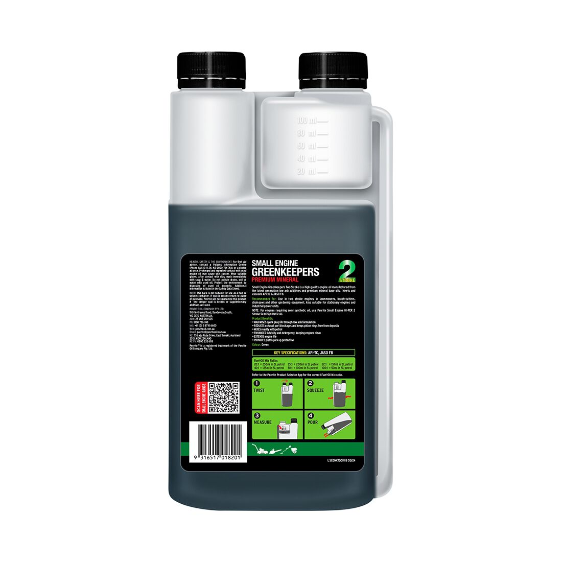 Penrite Greenkeepers 2 Stroke Lawnmower Oil - 1 Litre, , scaau_hi-res