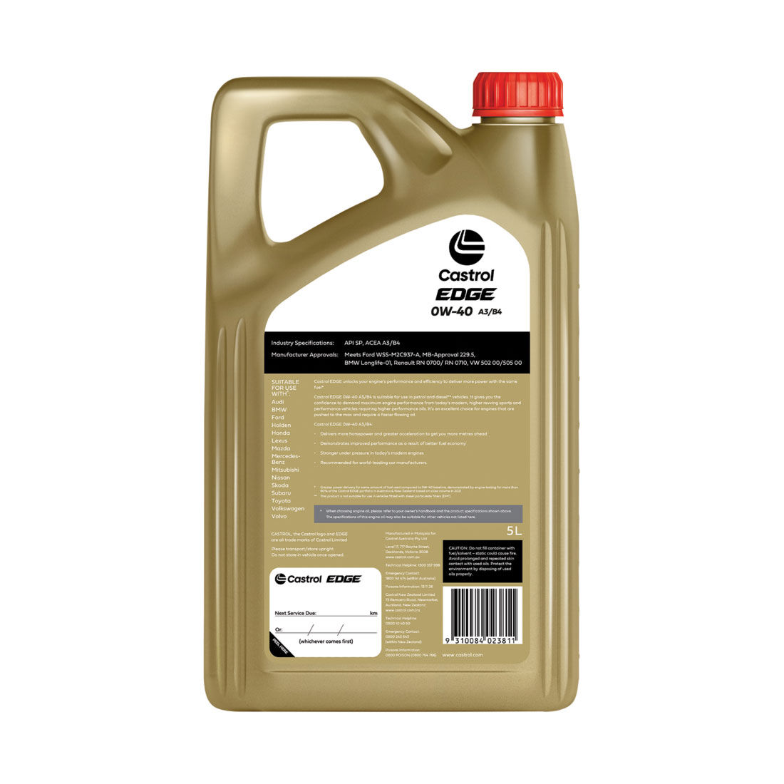 Castrol EDGE Engine Oil - 0W-40, A3/B4, 5 Litres, , scaau_hi-res