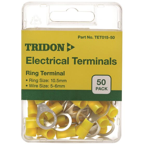 Tridon Electrical Terminals - Ring (Eye), Yellow, 10.5mm, 50 Pack, , scaau_hi-res
