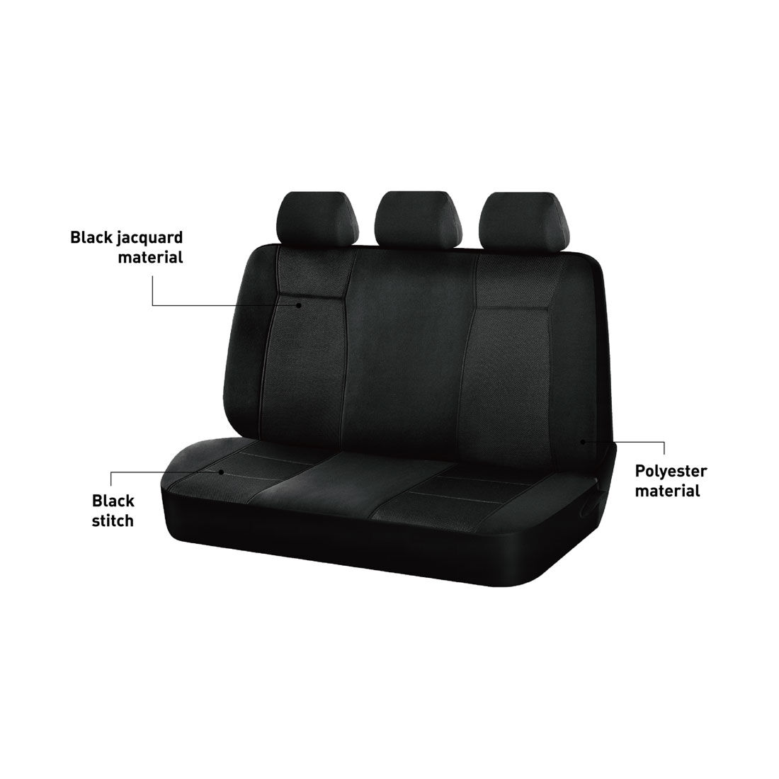 SCA Jacquard Seat Covers Black Adjustable Headrests Rear Bench, , scaau_hi-res