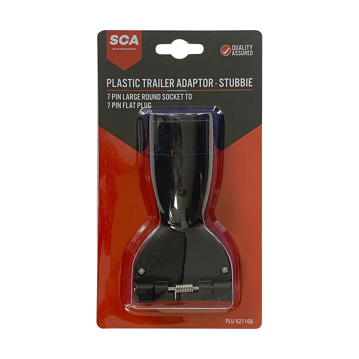 SCA Trailer Adaptor 7 Pin Large Round Socket To 7 Pin Flat Plug Stubbie, , scaau_hi-res
