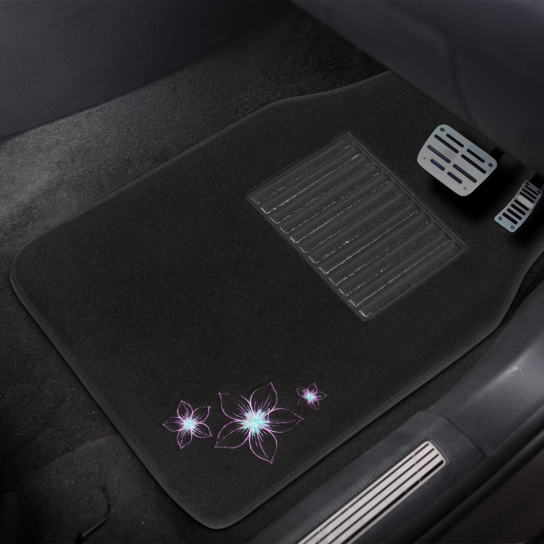 SCA Floor Mats Carpet Flower Purple & Aqua Set of 4, , scaau_hi-res